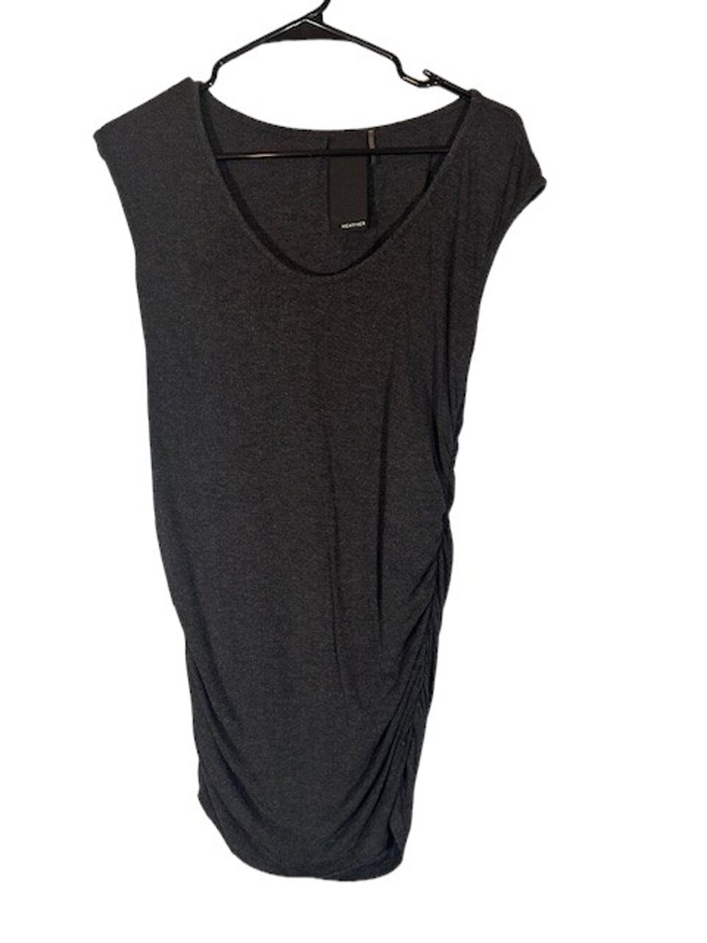 Heather Gray Short Sleeve Blouse Ruched Sides Cutout Back Round Hem Women Sz Med